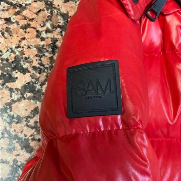 Red Puffer Jacket with Hood - Picture 2 of 6